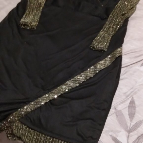 🆕 ASHROS DESIGN Metallic & Black Mock Wrap Dress Live it! Has Mesh sleeves SZ 1X - Picture 6 of 11